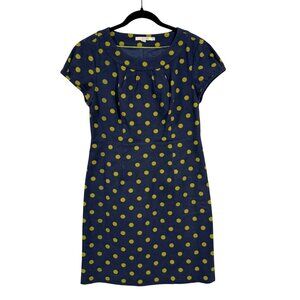 Boden Navy Blue and Green Polka Dot Short Sleeved Tweed Shift Dress U.S. Size 10